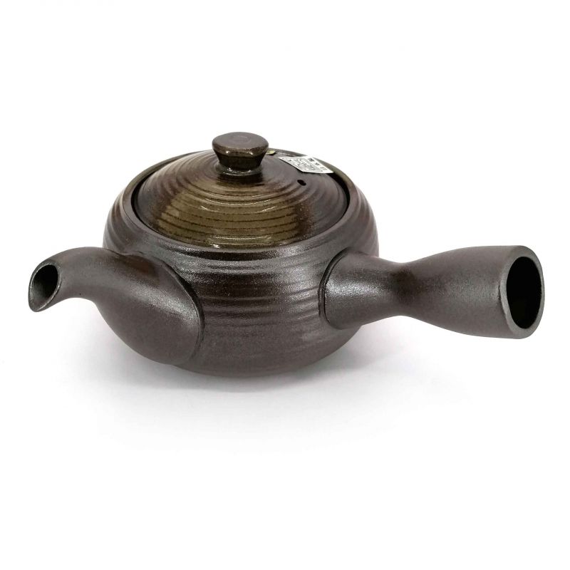 Japanische Kyusu-Teekanne aus brauner und grüner Keramik - RAITOGURIN