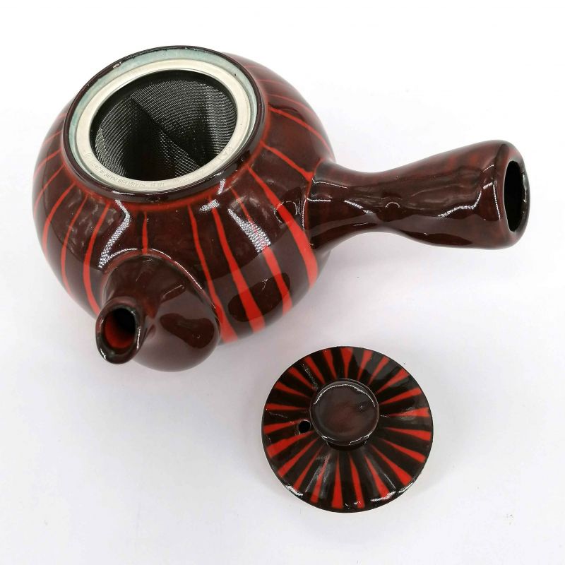 Japanische Kyusu-Keramik-Teekanne mit abnehmbarem Filter und emailliertem Interieur, zweifarbig rot - AKAI SEN