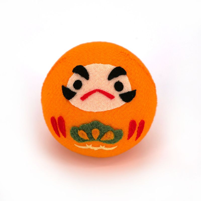 Orangefarbene Okiagari Daruma Puppe aus Chirimen Stoff - OKIAGARI DARUMA - 4 cm