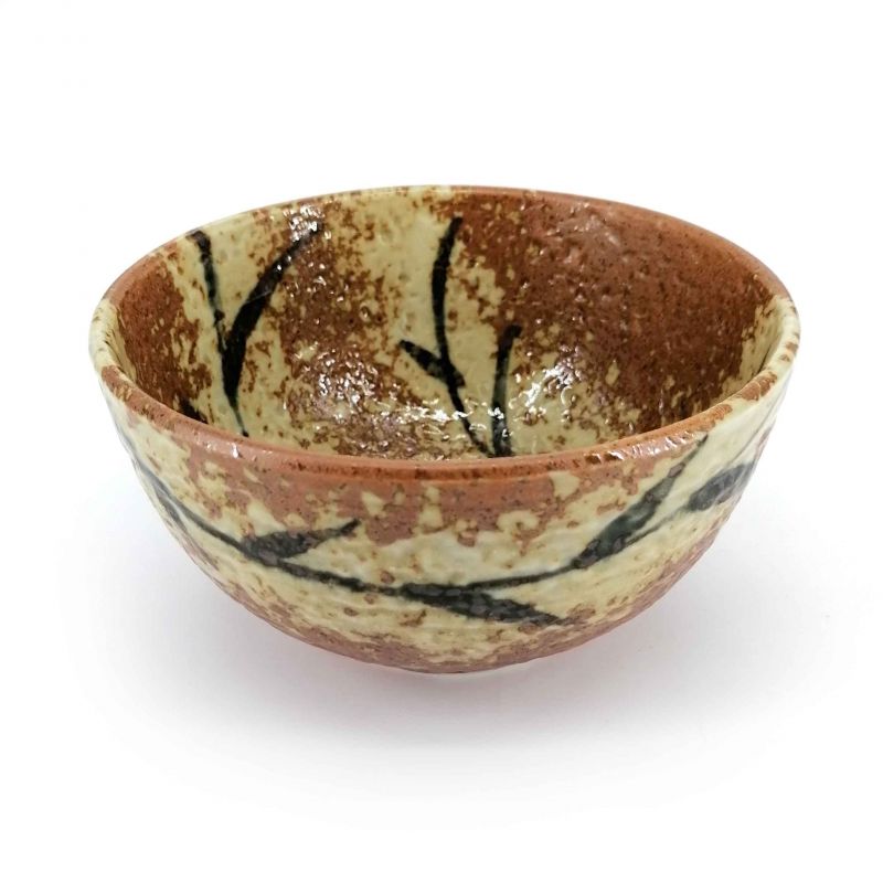 Bol donburi japonais en céramique marron motif bambou - TAKE - 15.5cm