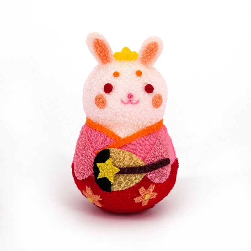 Okiagari shichifuku usagi muñeca artística en tejido chirimen - OKIAGARI SHICHIFUKUUSAGI BENZAITEN - 5 cm