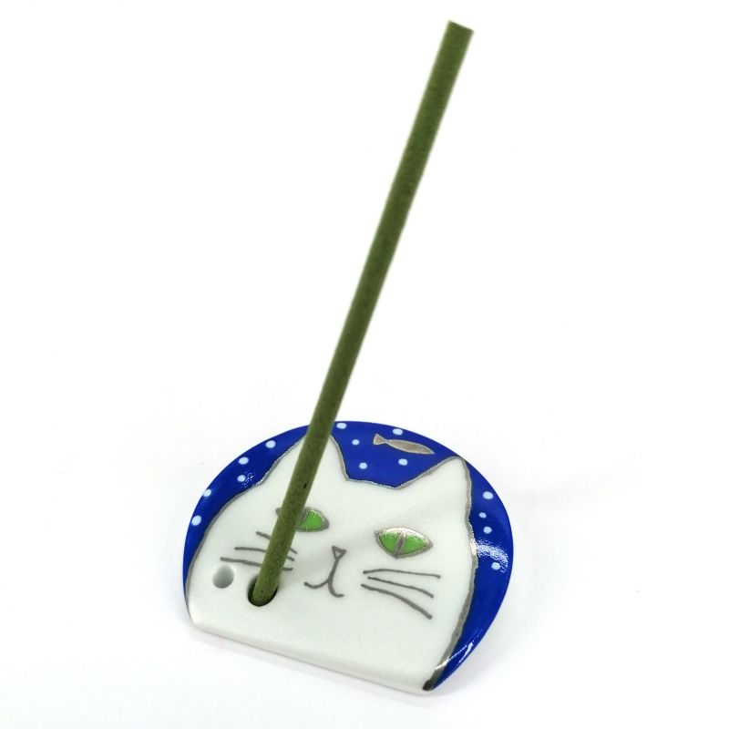 Porte encens japonais en porcelaine - SHIRONEKO - Chat Blanc