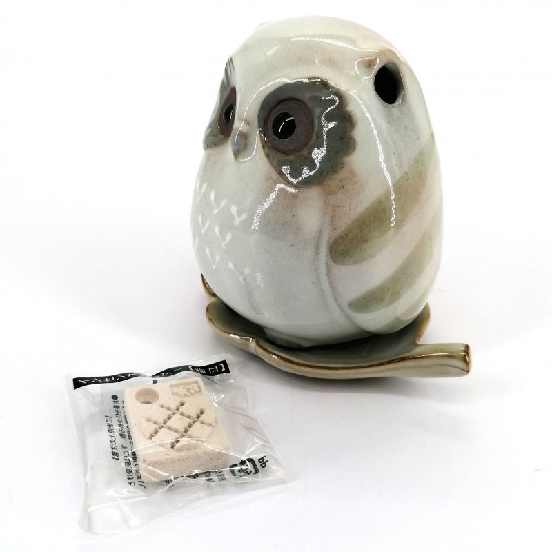 Petit porte encens japonais pour bâtonnet et cône - FUKURO - Hibou