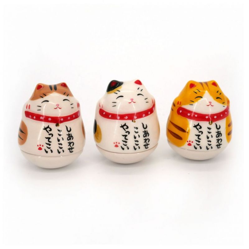 Manekineko Bicchiere in ceramica trio gatto fortunato giapponese, SANNEKO, 4,5 cm