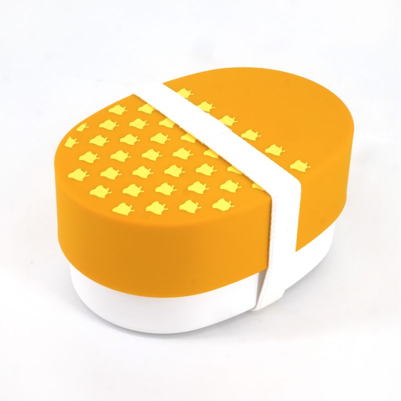 Bento lunch box ovale giapponese, YAMABUKI NAMICHIDORI, giallo + bacchette