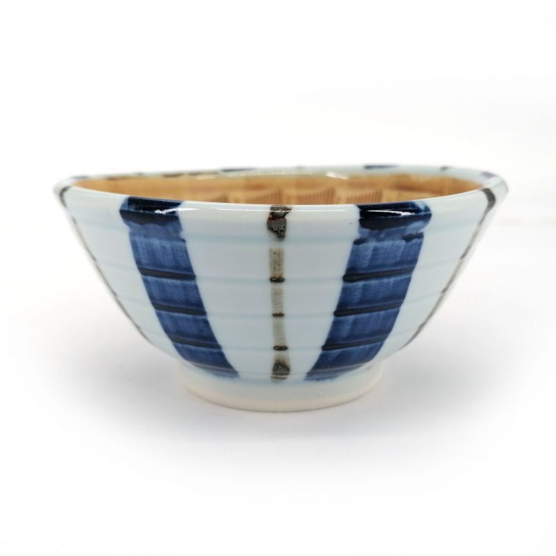 Cuenco suribachi japonés pequeño de líneas cerámicas, azul y blanco - GYO