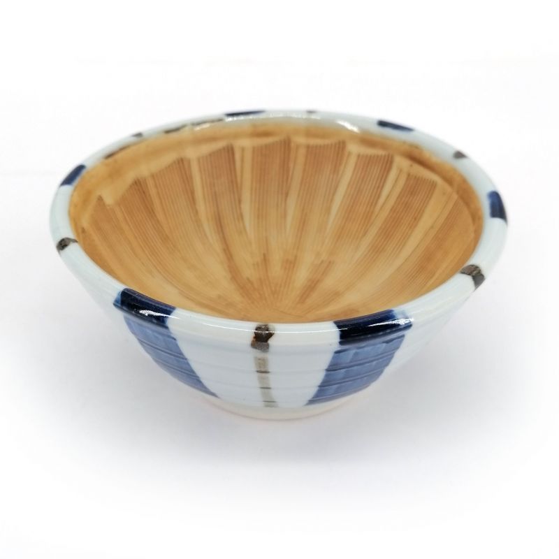 Cuenco suribachi japonés pequeño de líneas cerámicas, azul y blanco - GYO