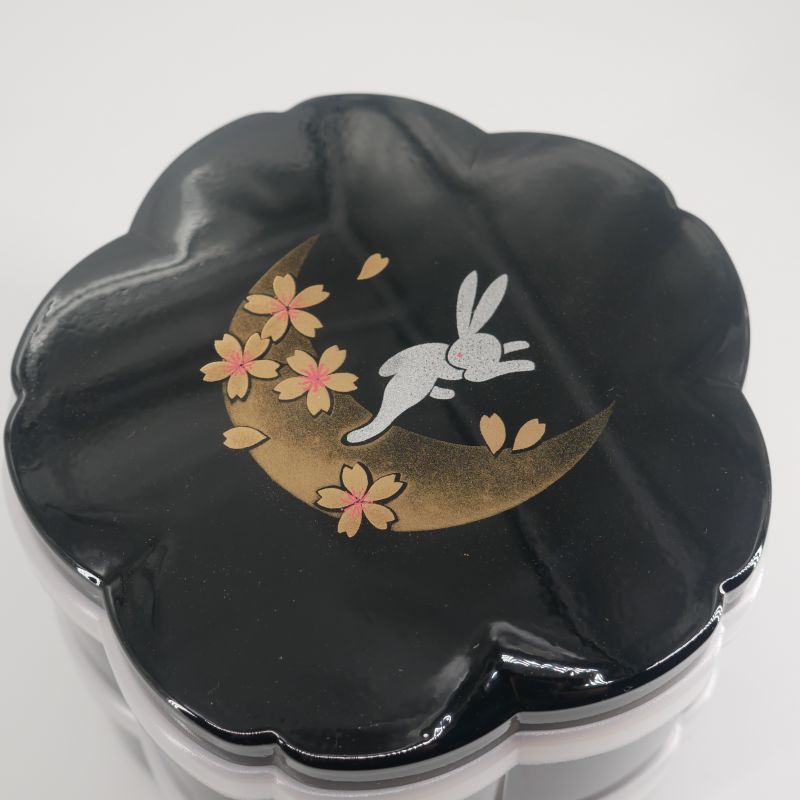 Bento Lunch Box giapponese con fiori di ciliegio nero, SHIKI NO UTA, coniglio lunare