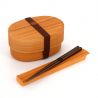 Bento box giapponese ovale color legno marrone con coppia di bacchette abbinate, WAPPA, 13,6 cm
