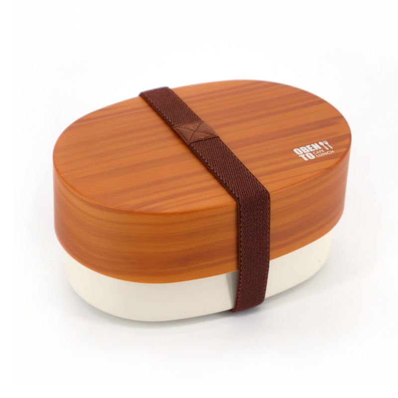 Boîte à repas Bento japonaise ovale marron couleur bois - MOKUME - 13.6cm