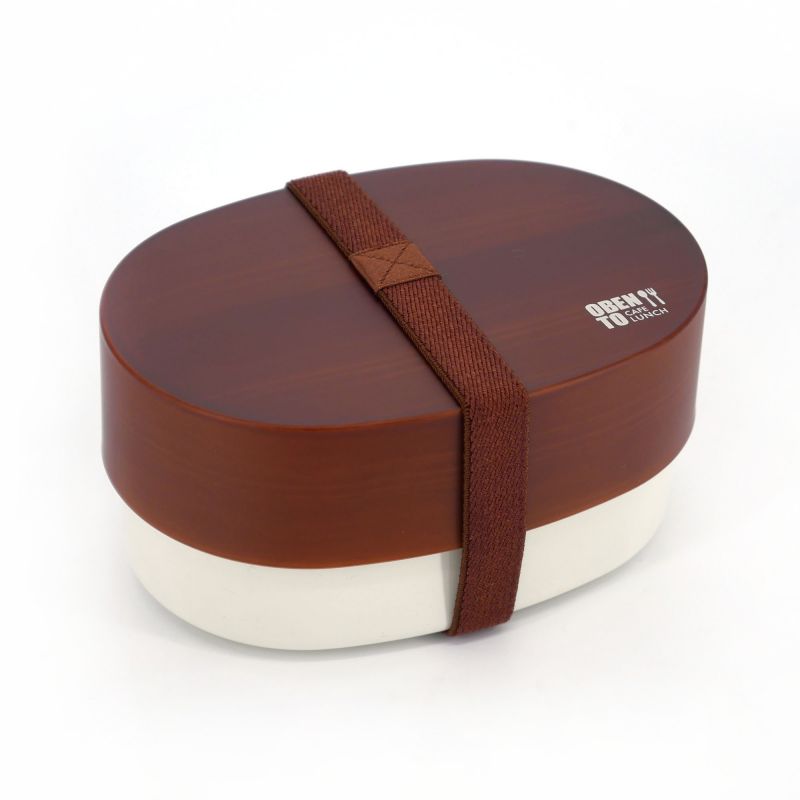 Dunkelbraune ovale japanische Bento-Lunchbox - MOKUME - 13,6cm