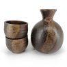 Servizio di sake in ceramica, bottiglia e 2 tazze, sfumature marroni - NYUANSU