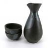 Keramik Sake Service, Flasche und 2 Tassen, schwarz und silbergrau - GIN