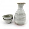 Servicio de sake de cerámica, botella y 2 tazas, esmalte gris craquelado - WARETA