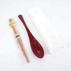 Set of 1 pair of small chopsticks and 1 red spoon - TANAKA HASHITEN