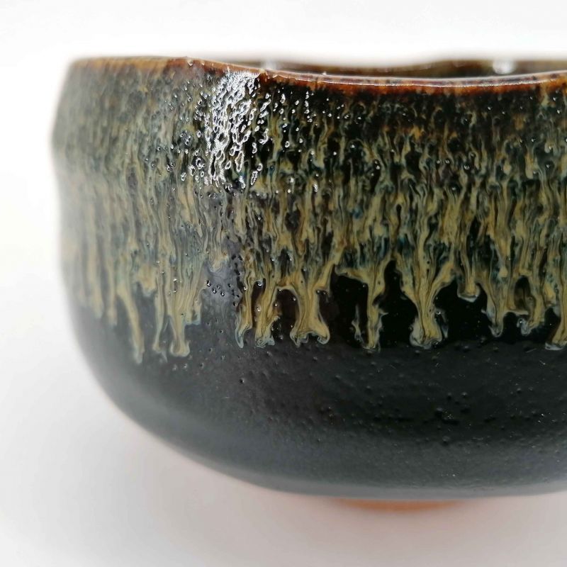 Cuenco de cerámica para ceremonia del té, negro, pintura infundida verde - CHUNYU