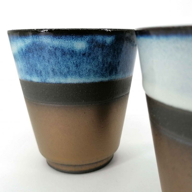 Duo de tasses à thé en céramique, bleu et bronze - AOI BURONZU