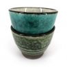 Duo of ceramic tea cups, gray blue and green - NACHURARU