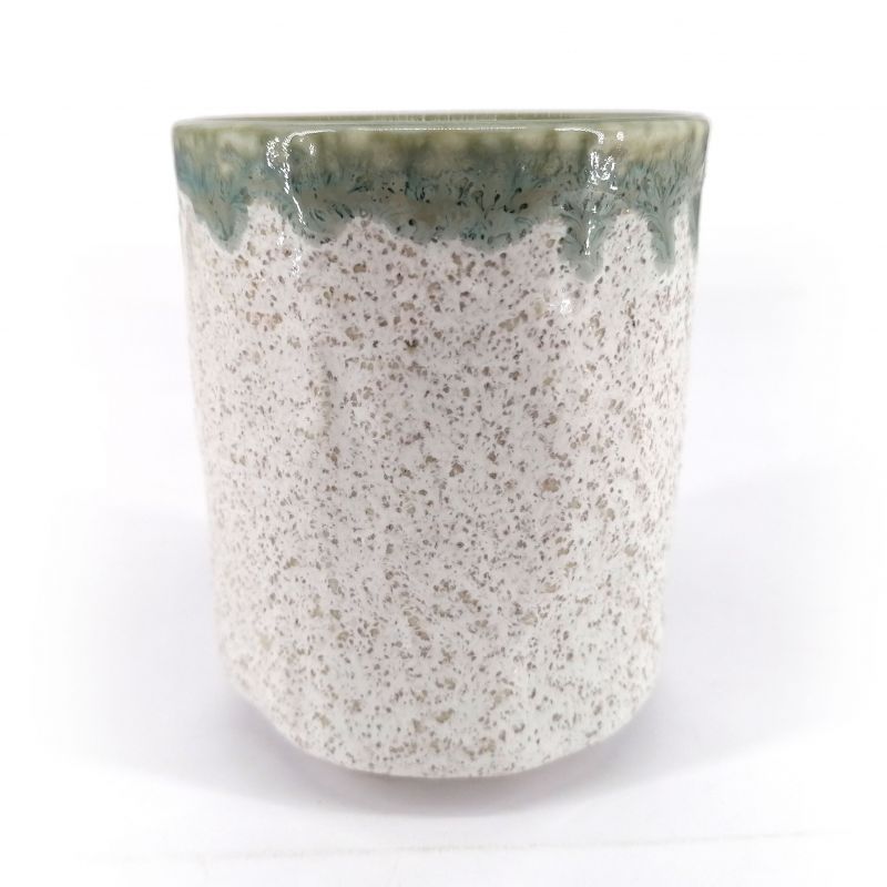 Taza de té de cerámica japonesa, beige, pintura infundida verde - FUKISOKU