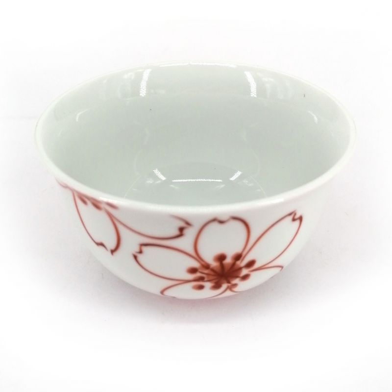 Japanese ceramic tea cup, white with red flowers - SAKURA