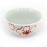 Taza de té de cerámica japonesa, blanca con flores rojas - SAKURA