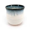 Tasse à thé japonaise en céramique, blanc, bordure bleue - KYOKAI