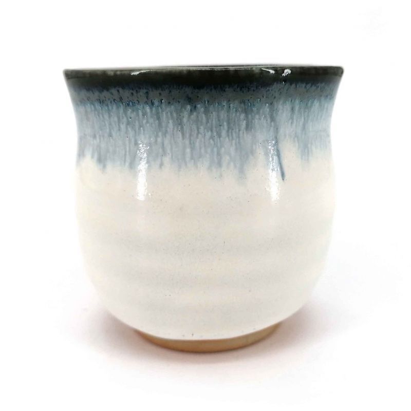 Tasse à thé japonaise en céramique, blanc, bordure bleue - KYOKAI