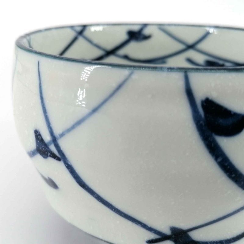 Tazza da tè in ceramica giapponese, bianca e blu, sagome di uccelli - TORI