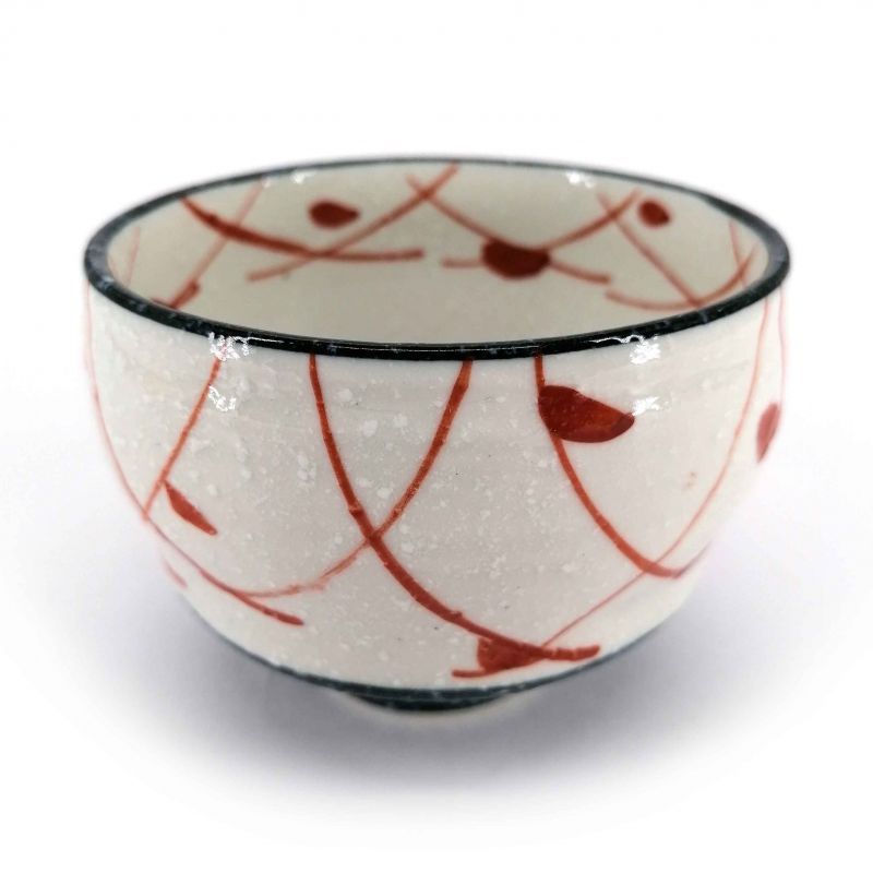 Taza de té de cerámica japonesa, blanca y roja, siluetas de pájaros - TORI