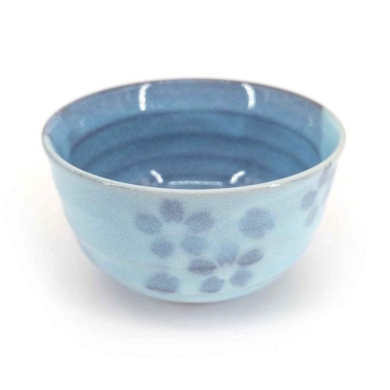 Taza de té de cerámica japonesa, celeste y flores - BURUFURAWA