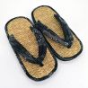Paire de sandales japonaises zori en jonc de mer, MANDARA, bleu