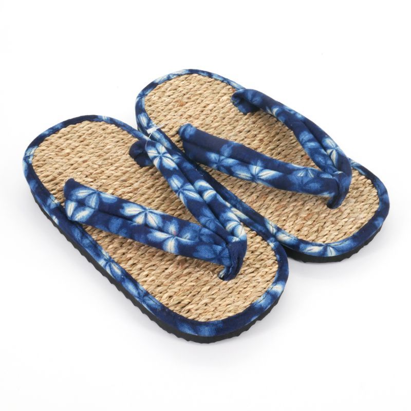 Paire de sandales japonaises zori en jonc de mer, SAKURA 63BL, bleu