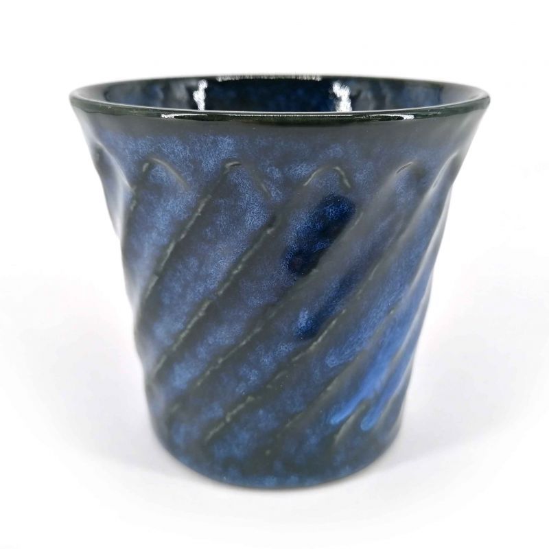 Tazza da tè giapponese svasata in ceramica, blu notte, strisce diagonali - MIDDONAITOBURU