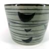 Japanese ceramic tea cup, gray and blue, bird silhouettes - TORI