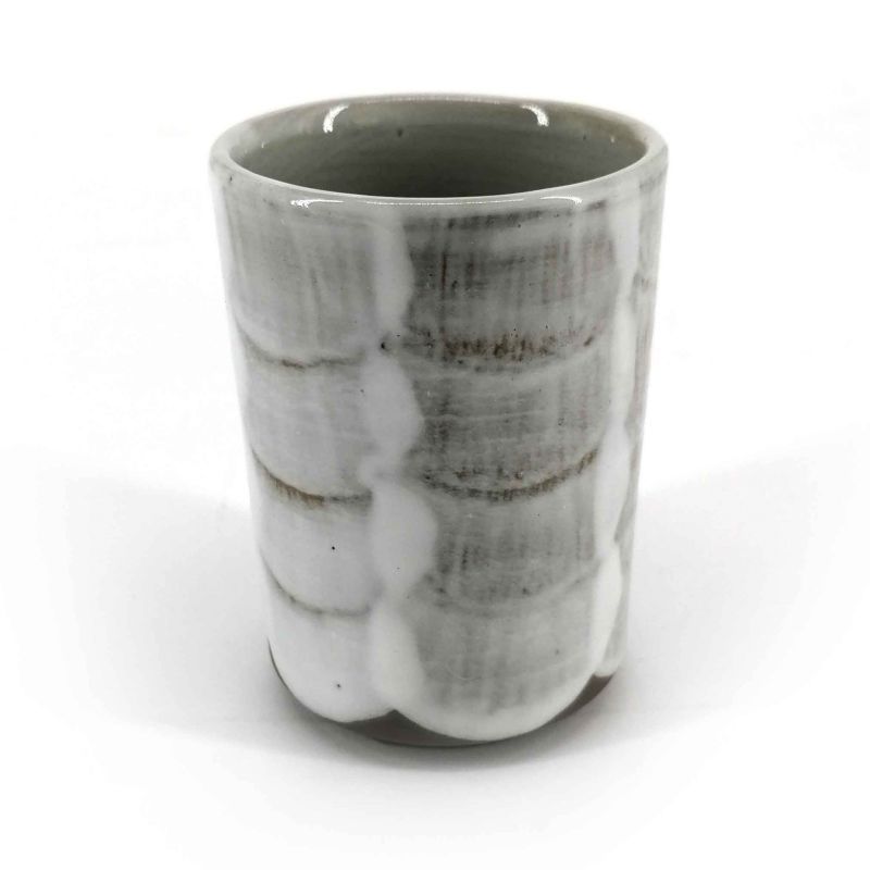 Japanese ceramic tea cup, gray and white - HAKARI