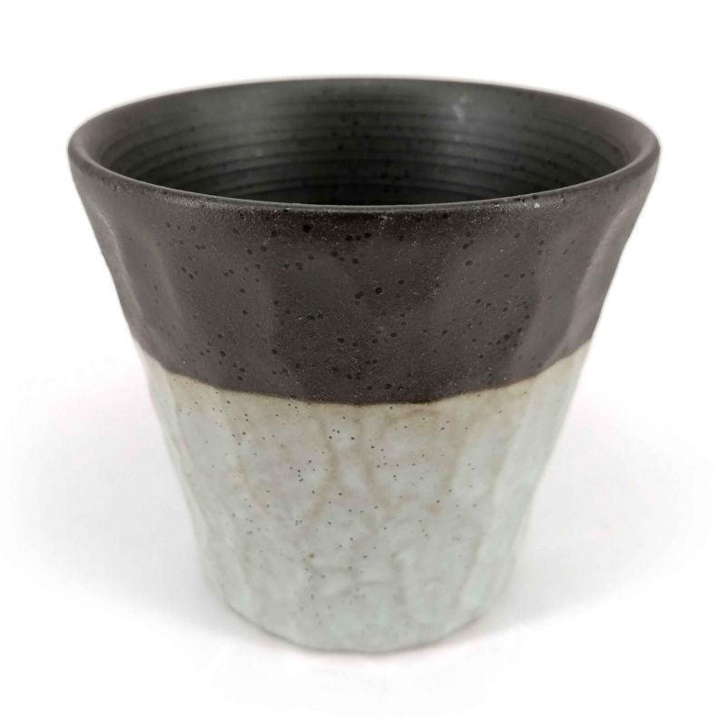 Japanese ceramic tea cup, brown and gray, raw edge - FUKISOKU