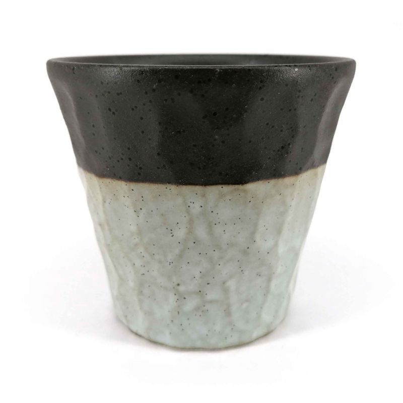Japanische Keramik-Teetasse, braun und grau, roher Rand - FUKISOKU