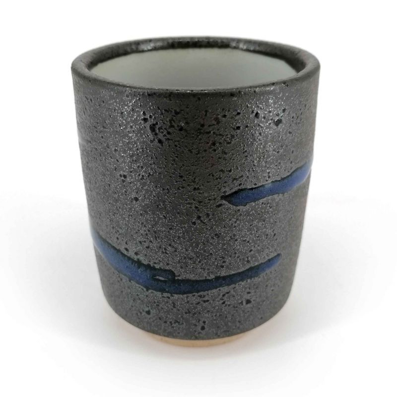 Taza de té de cerámica japonesa, línea marrón y azul - RAIN