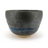 Cuenco de té de cerámica japonesa, línea marrón y azul - RAIN