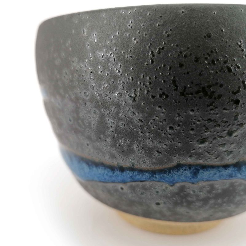 Japanische Keramik Teetasse, braune und blaue Linie - RAIN