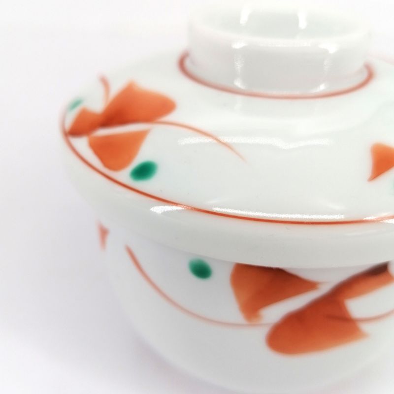 Taza japonesa con tapa chawan mushi lunares blancos, rojos y verdes - POINTO