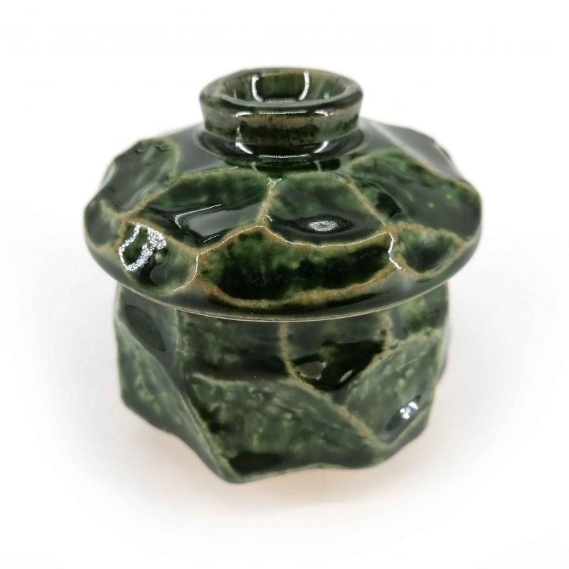 Japanese mug with lid chawan mushi, green, turtle shell - SHERU