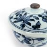 Tasse ronde japonaise avec couvercle chawan mushi, blanc, motif floral bleu - BURUFURORARU