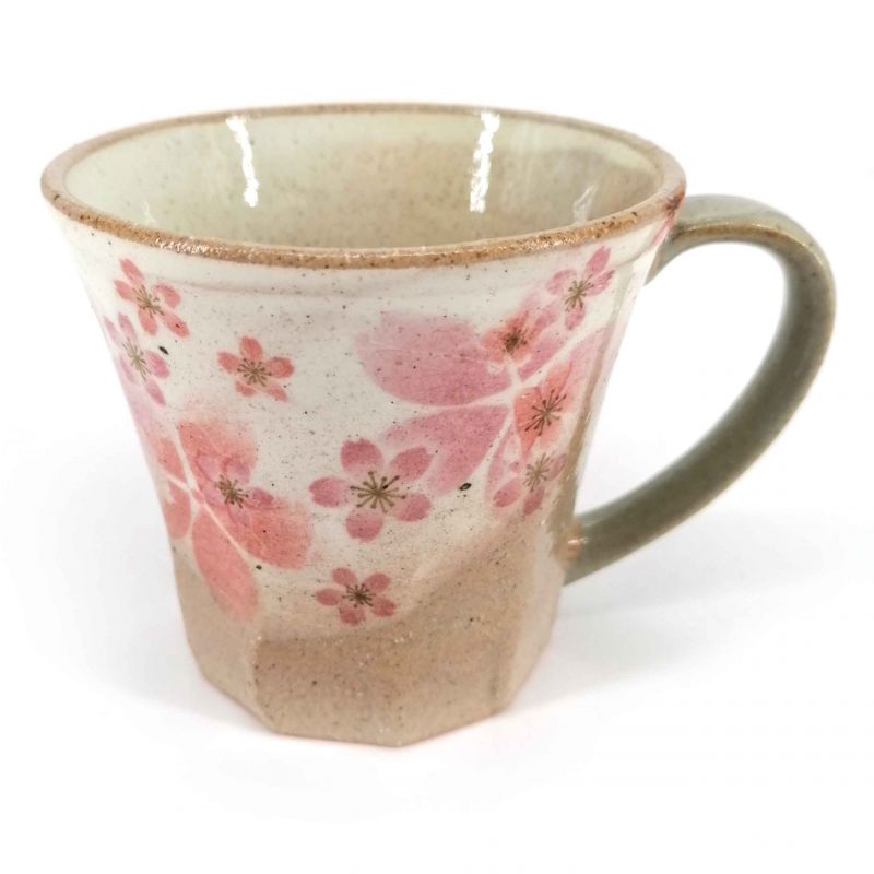 Tazza in ceramica giapponese con manico, beige e rosa - SAKURA