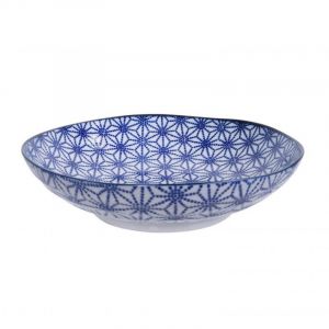 Blue Japanese ramen plate in ceramic, star pattern - HOSHI MOYO