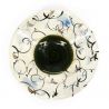 Small Japanese white flared ceramic plate with black circular patterns - SAKYURA