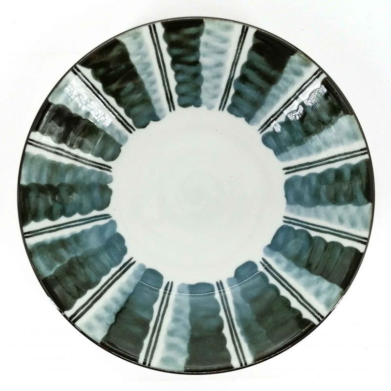 Runde tiefe Keramikplatte, weiß und blaugrün - GYO