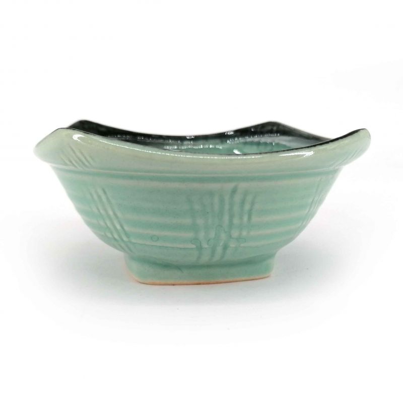 Kleine japanische Keramikschale, mattblau, schwarzer Rand - TSUYAKESHI