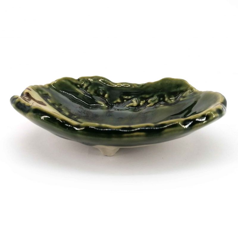 Plato pequeño de cerámica japonesa, beige y verde - ORIBE