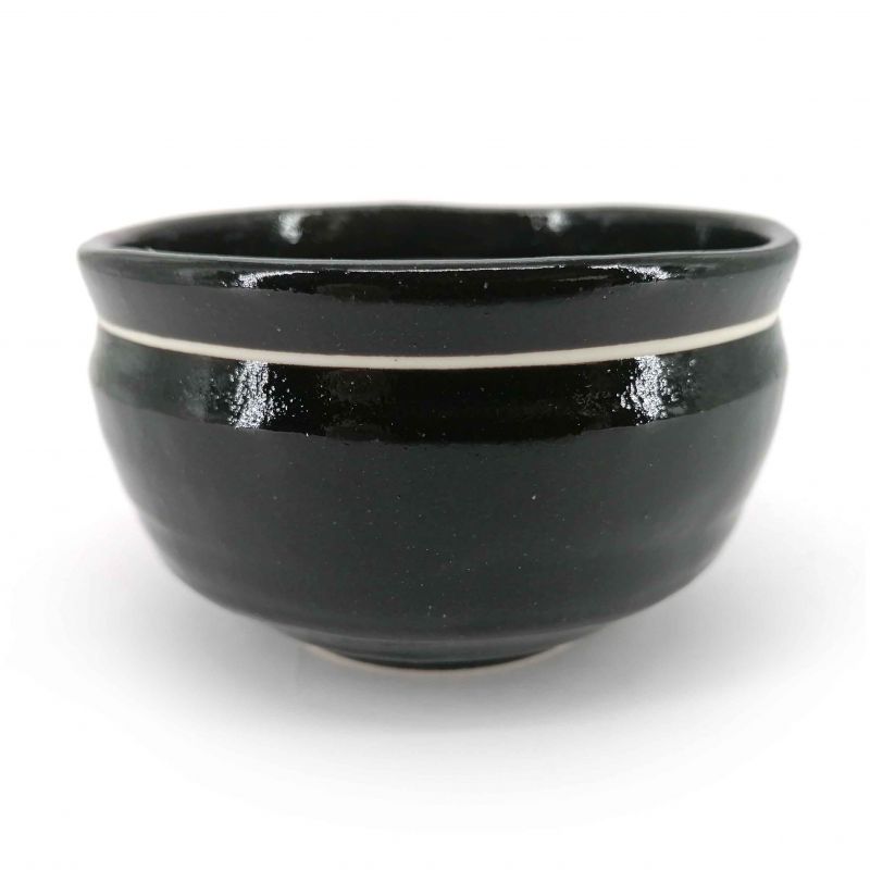 Kleine japanische Keramikschale, schwarz-weiße Linie - REGEN